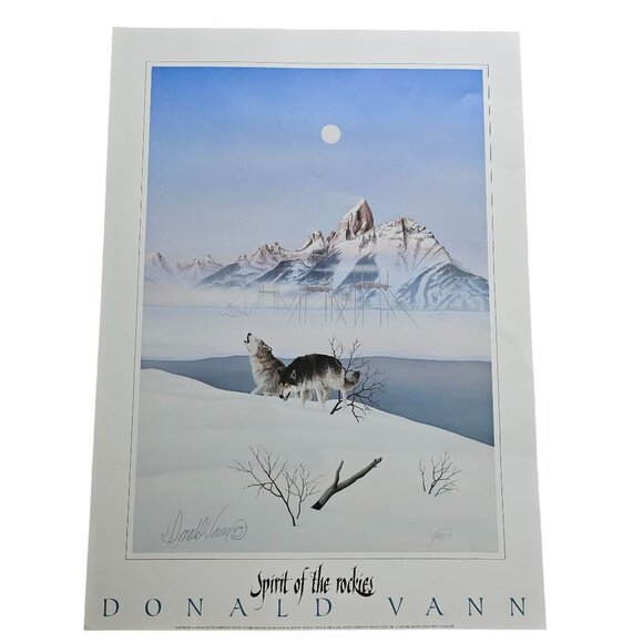Spirit Of The Rockies Signed Donald Vann 1994 Native American Wolf Art Print - Picture 1 of 8